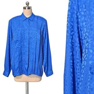 Vintage 80's 90's DAVID MATTHEW Blue Butterfly Embossed Print Blouse Top 16